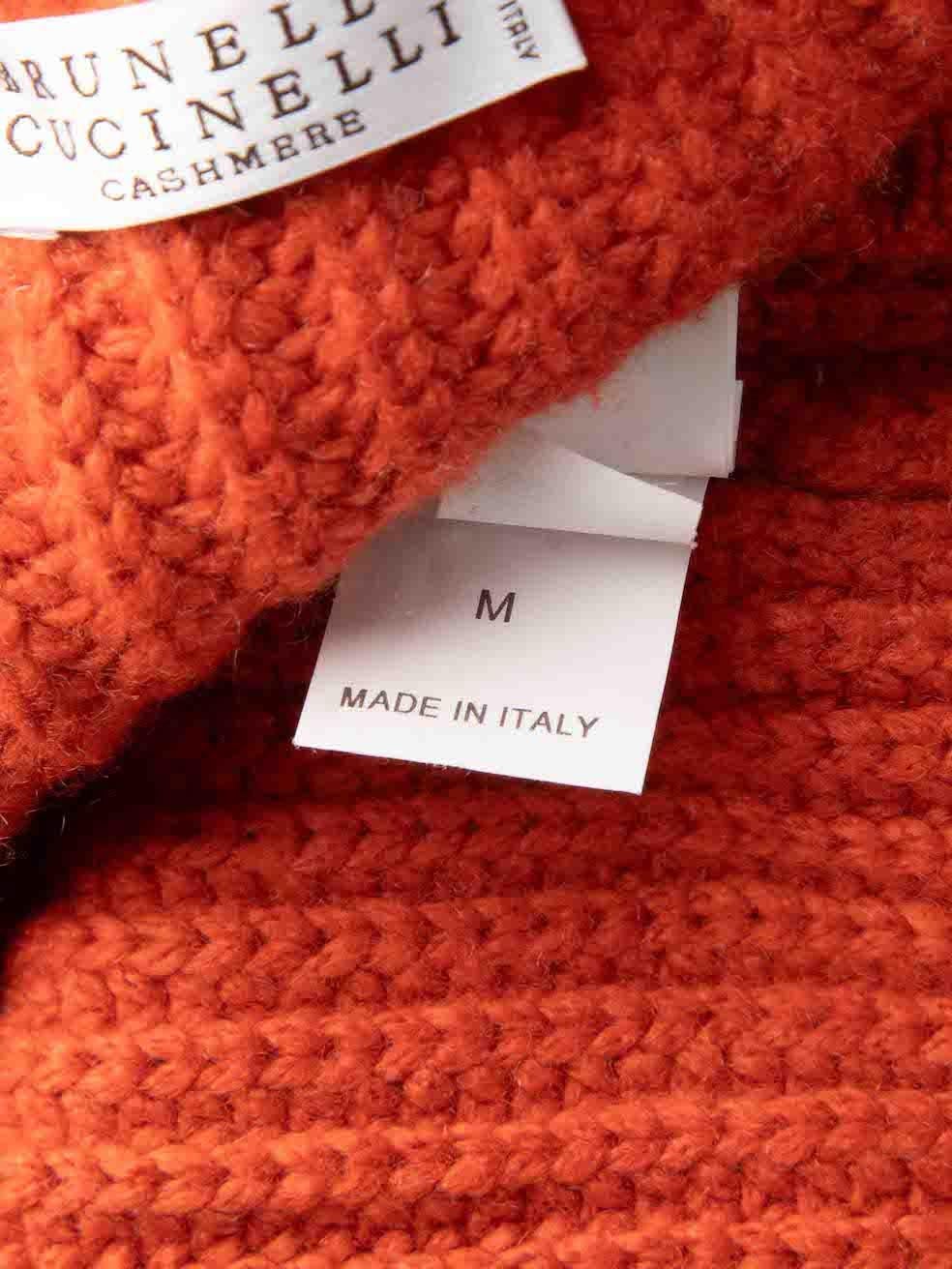 Brunello Cucinelli - Haut à manches midi en tricot orange, taille M en vente 1