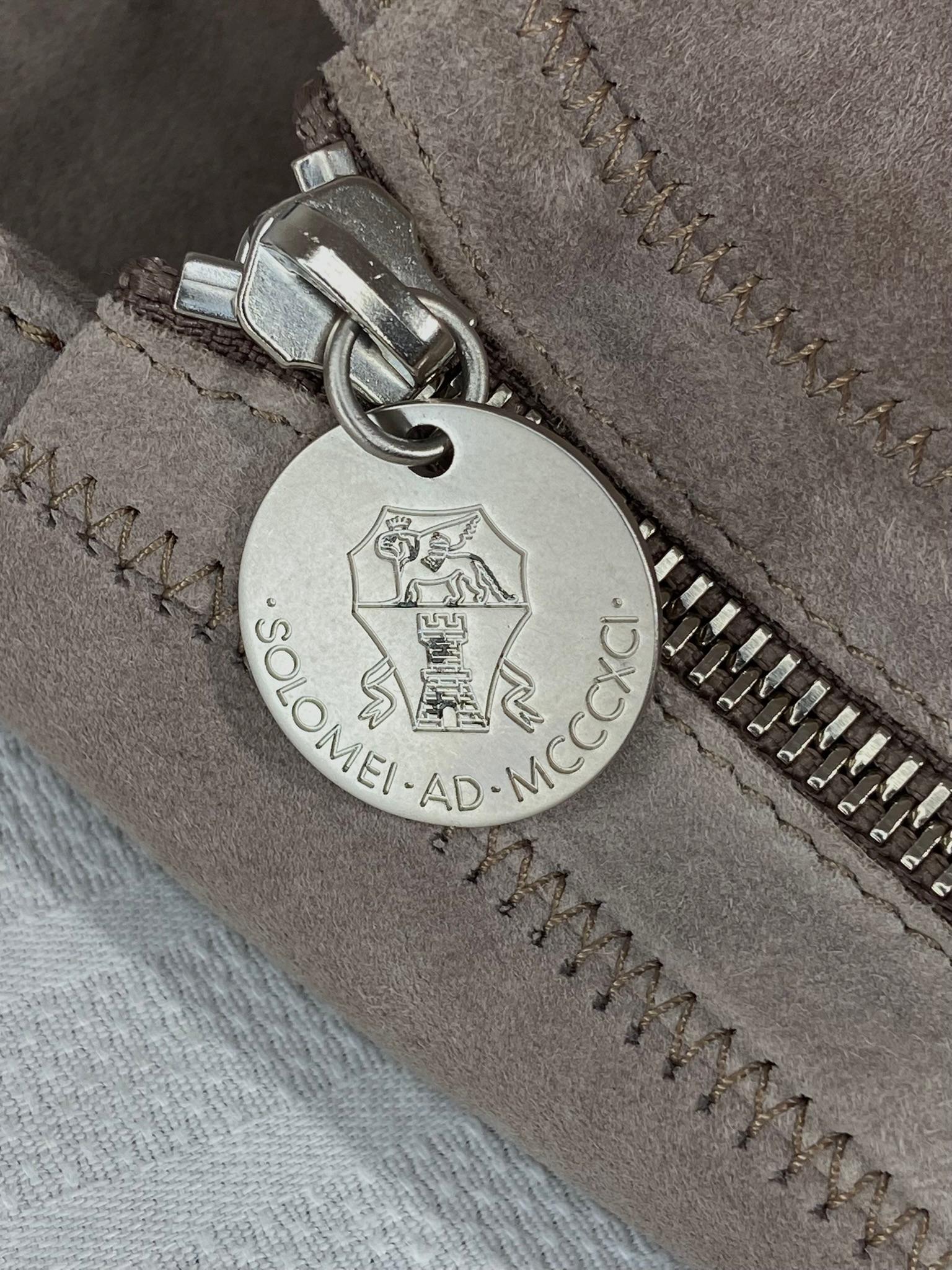 Brunello Cucinelli Blassgraues Wildleder Reißverschluss Seiten Leder Griffe  Tragetasche im Angebot 6