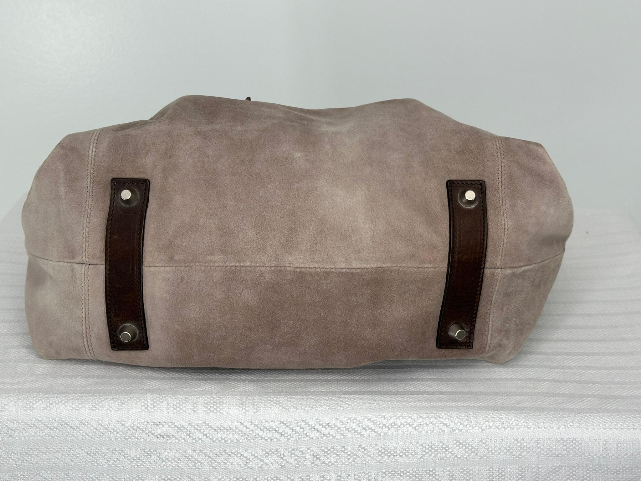 Brunello Cucinelli Blassgraues Wildleder Reißverschluss Seiten Leder Griffe  Tragetasche im Angebot 13