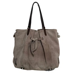 Brunello Cucinelli Pale Grey Suede Zip Sides Leather Handles  Tote Bag