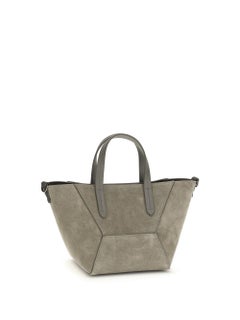 Brunello Cucinelli Paneled Suede Shoulder Bag — Beige