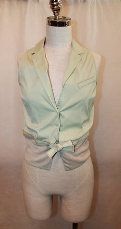 Brunello Cucinelli Pastel Green & Beige Linen Blouse - S