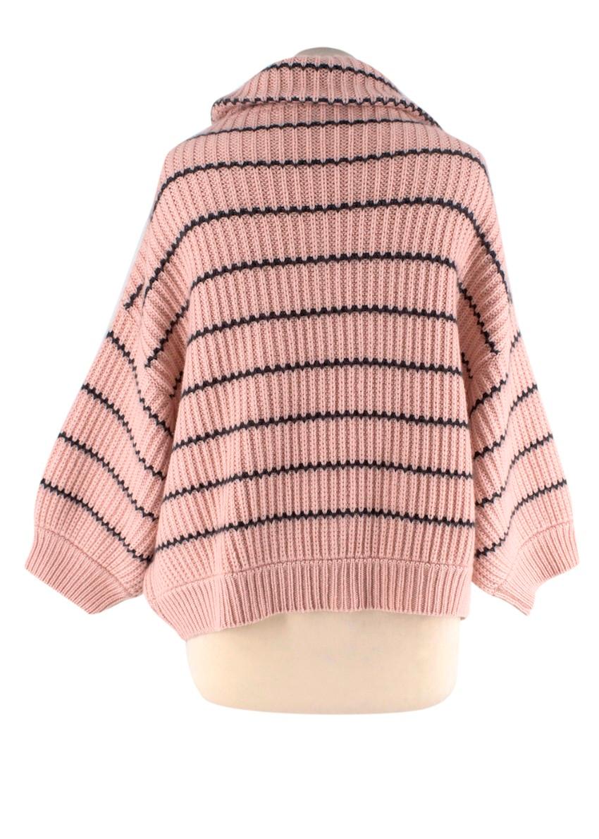 Beige Brunello Cucinelli Pastel Pink Cashmere Striped Zip Up Jacket For Sale