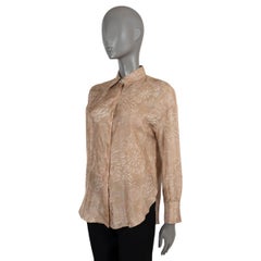 BRUNELLO CUCINELLI peach brown silk FLORAL Button-Up Shirt XS