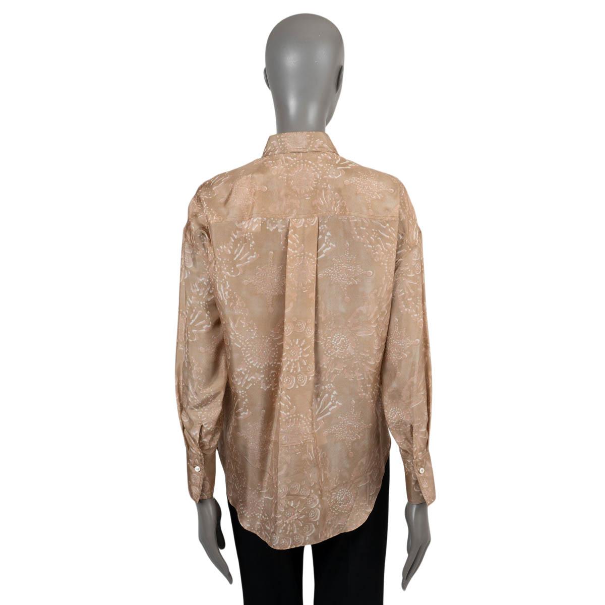 BRUNELLO CUCINELLI peach brown silk FLORAL Button-Up Shirt XS In Excellent Condition For Sale In Zürich, CH