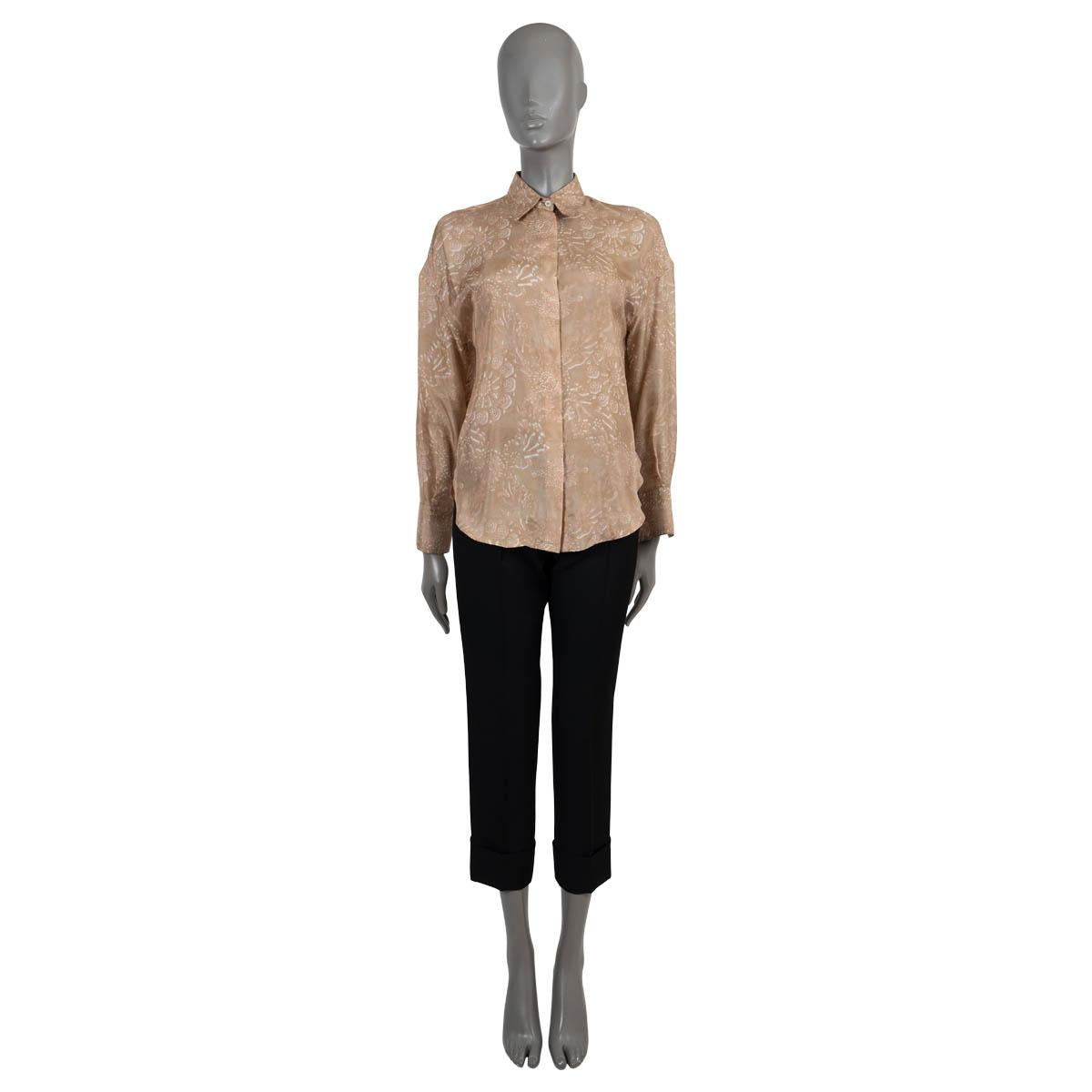 Women's BRUNELLO CUCINELLI peach brown silk FLORAL Button-Up Shirt XS For Sale