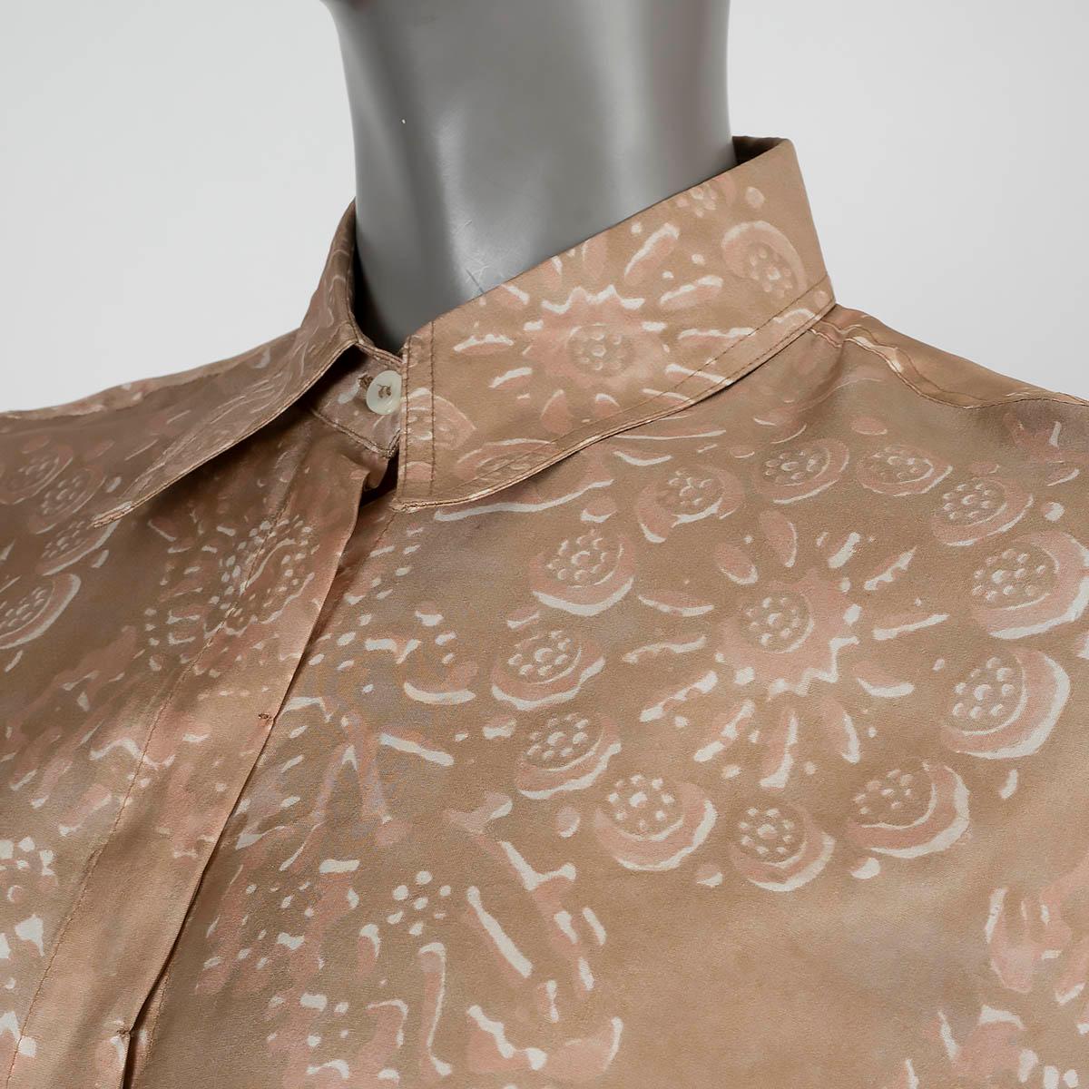 BRUNELLO CUCINELLI peach brown silk FLORAL Button-Up Shirt XS For Sale 1