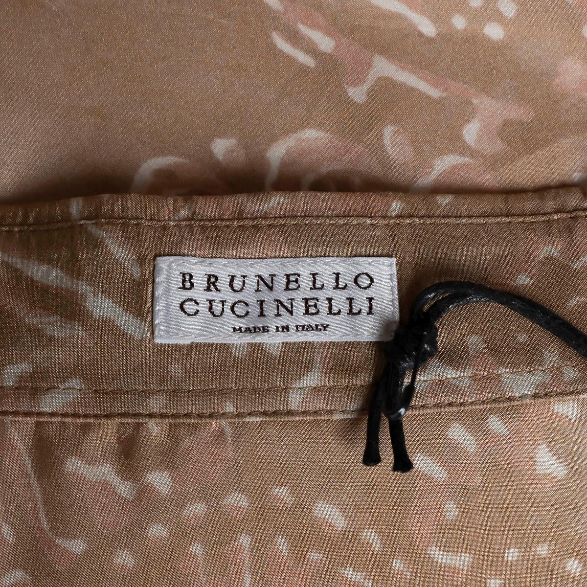BRUNELLO CUCINELLI peach brown silk FLORAL Button-Up Shirt XS For Sale 2