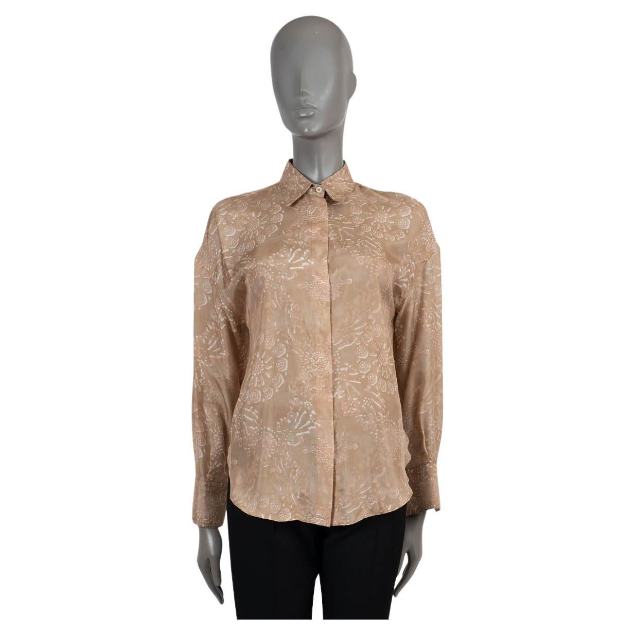 BRUNELLO CUCINELLI peach brown silk FLORAL Button-Up Shirt XS For Sale