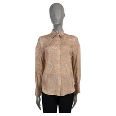 BRUNELLO CUCINELLI peach brown silk FLORAL Button-Up Shirt XS