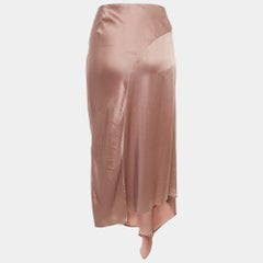 Brunello Cucinelli Pink Satin Asymmetric Midi Skirt L
