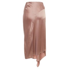 Brunello Cucinelli Pink Satin Asymmetric Midi Skirt L