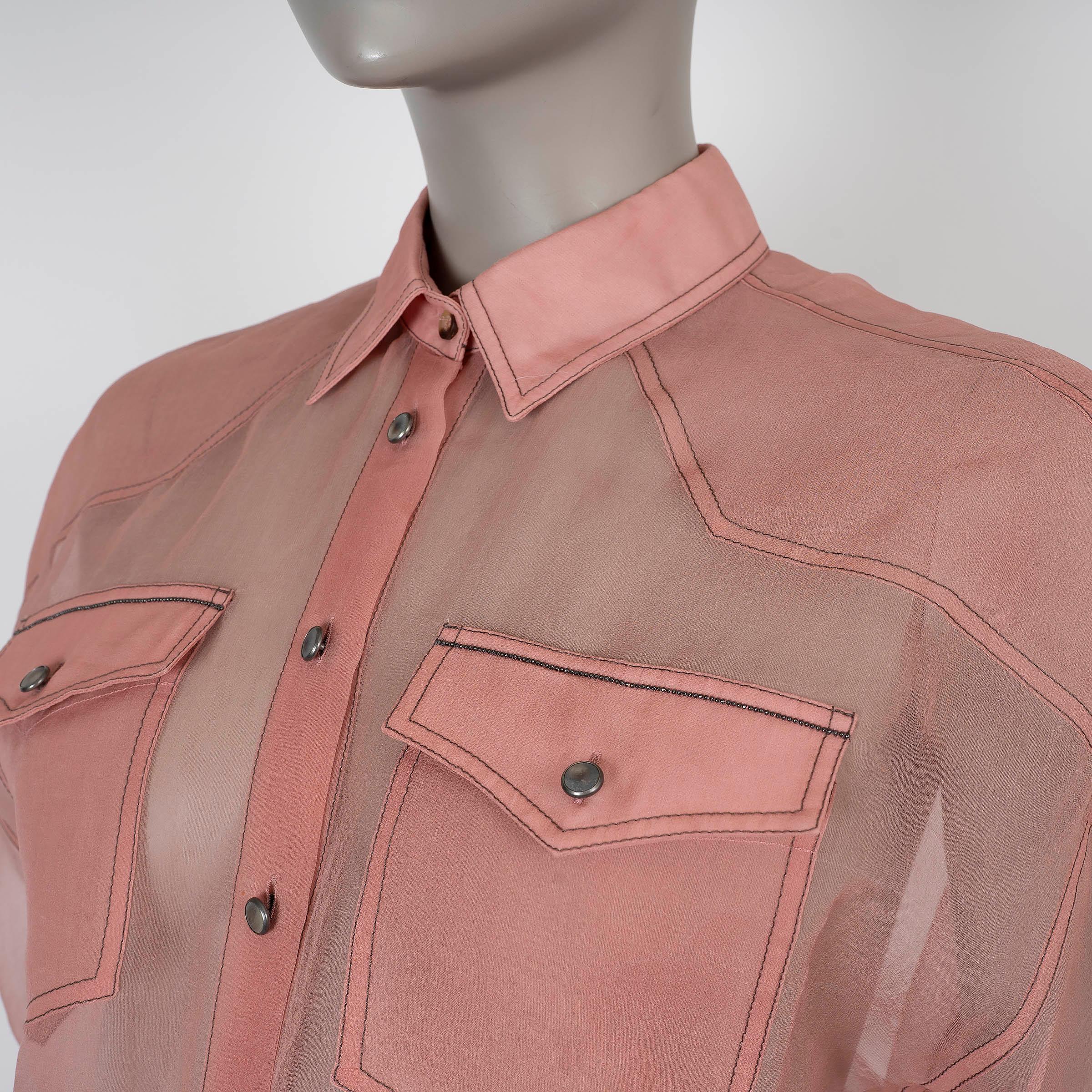 De las mujeres BRUNELLO CUCINELLI seda rosa 2020 ORGANZA CAMISA WESTERN M en venta