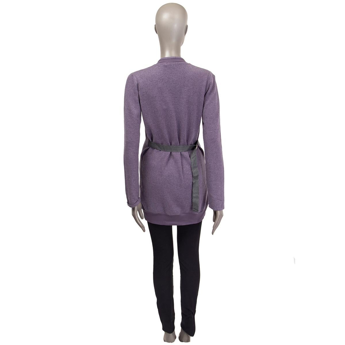 BRUNELLO CUCINELLI purple cashmere LONG CUT Cardigan Sweater L In Excellent Condition For Sale In Zürich, CH