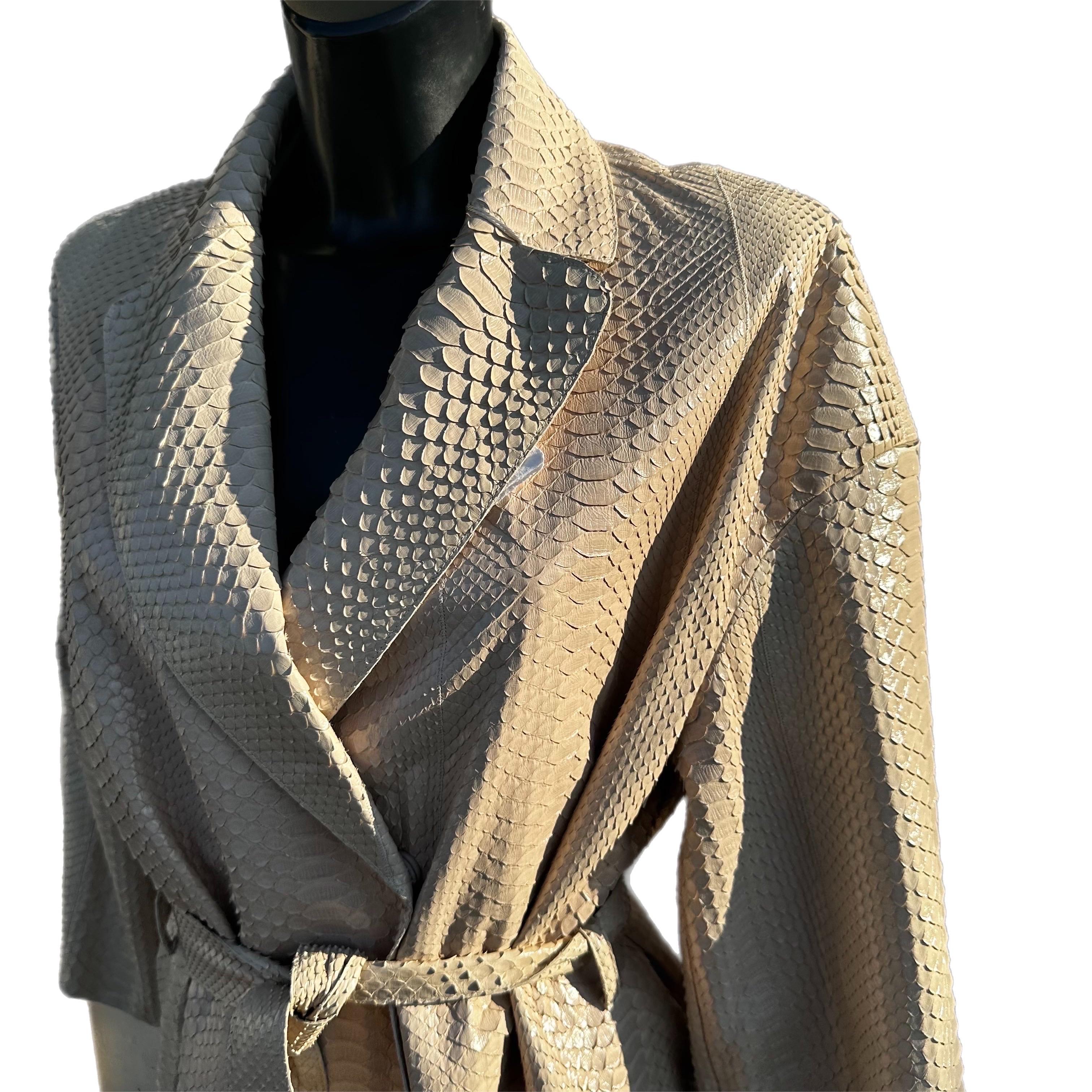 Gray Brunello Cucinelli Python trench coat For Sale