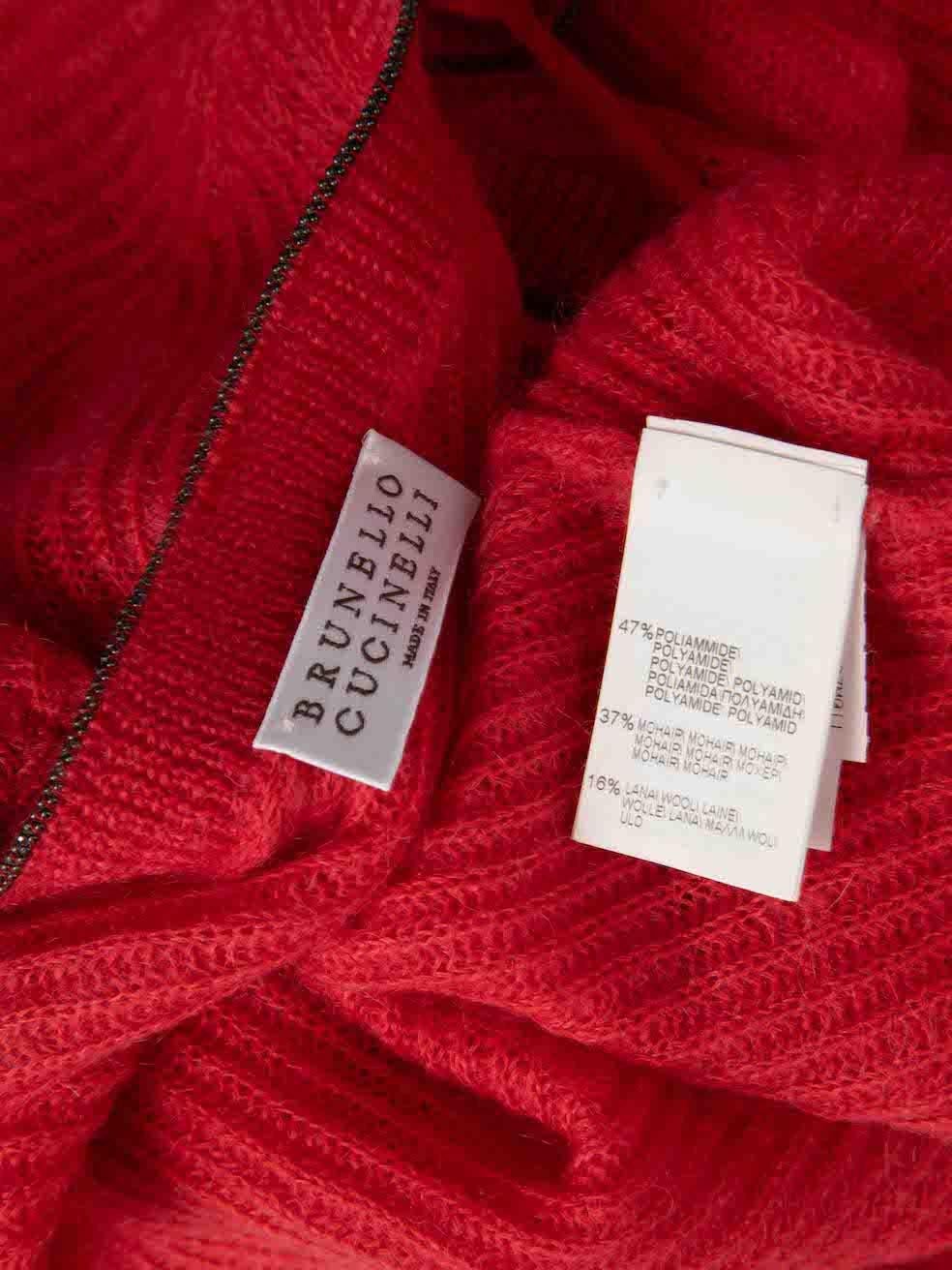 Women's Brunello Cucinelli Red Beaded V-Neck Jumper Size XS For Sale