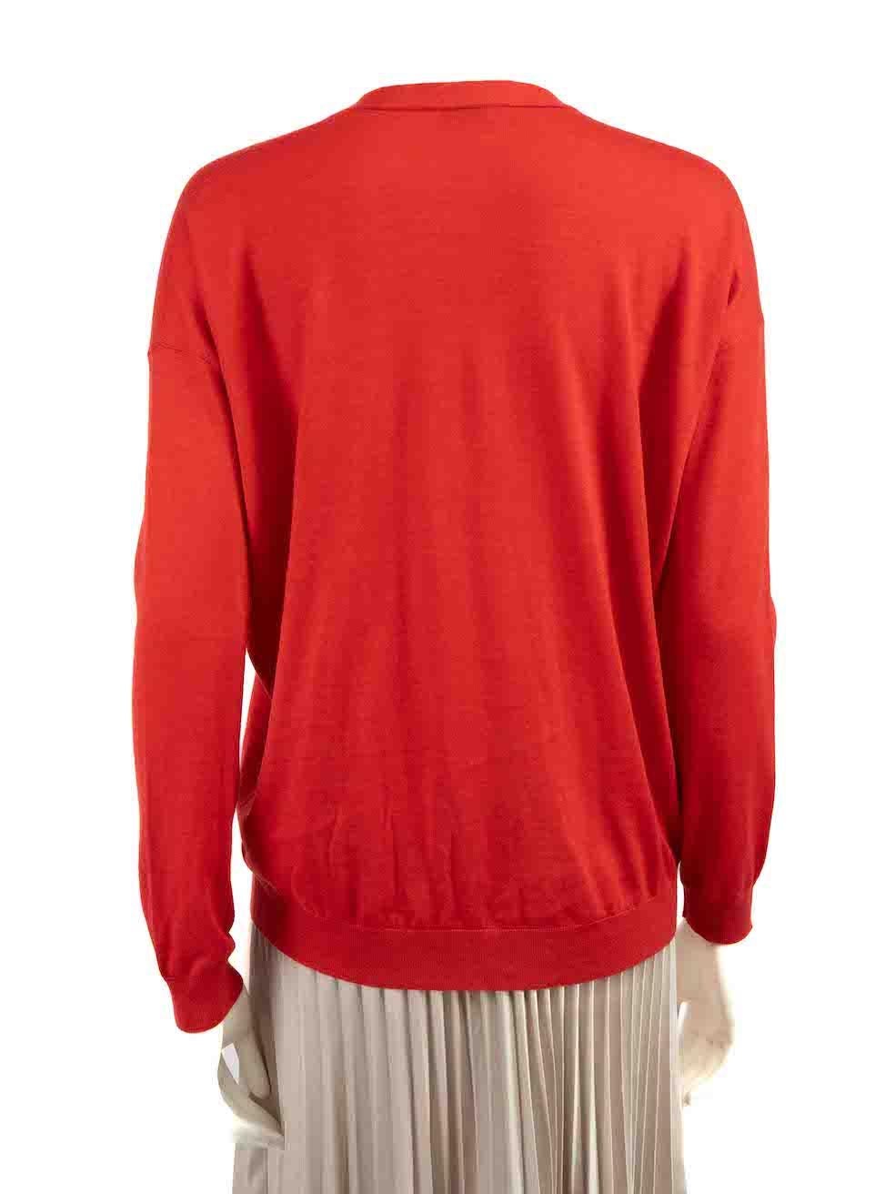 Brunello Cucinelli Red Cashmere Beaded V-Neck Top Size S In Good Condition For Sale In London, GB
