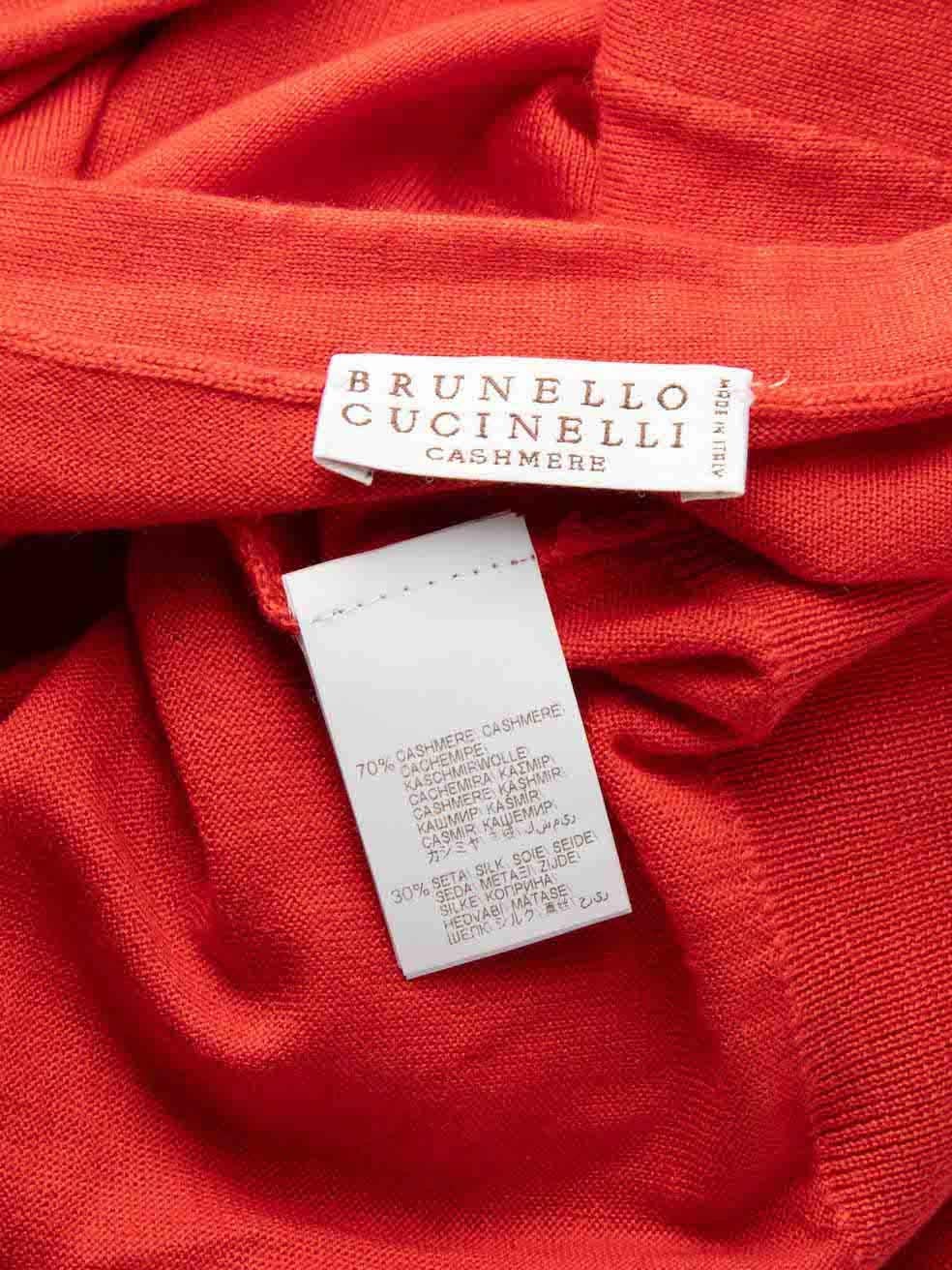 Brunello Cucinelli Red Cashmere Beaded V-Neck Top Size S For Sale 1