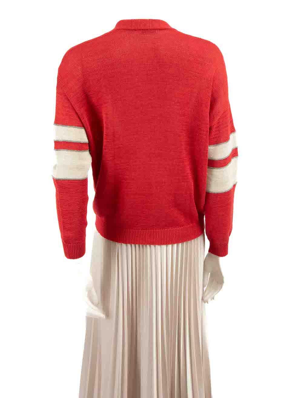 Brunello Cucinelli Red Stripe Detail Cardigan Size XS In Good Condition For Sale In London, GB