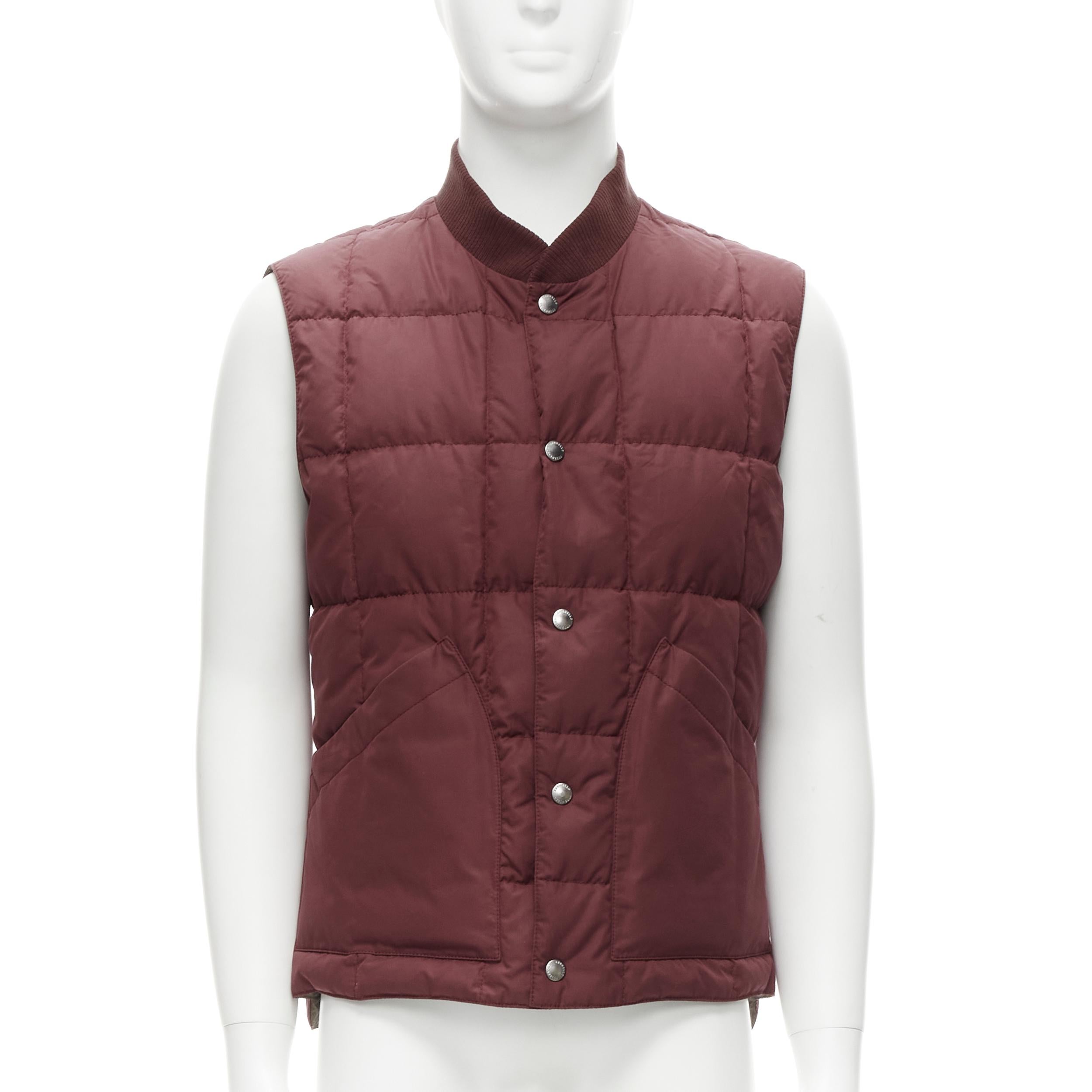 BRUNELLO CUCINELLI Reversible beige & red reversible cotton padded gilet vest M 6