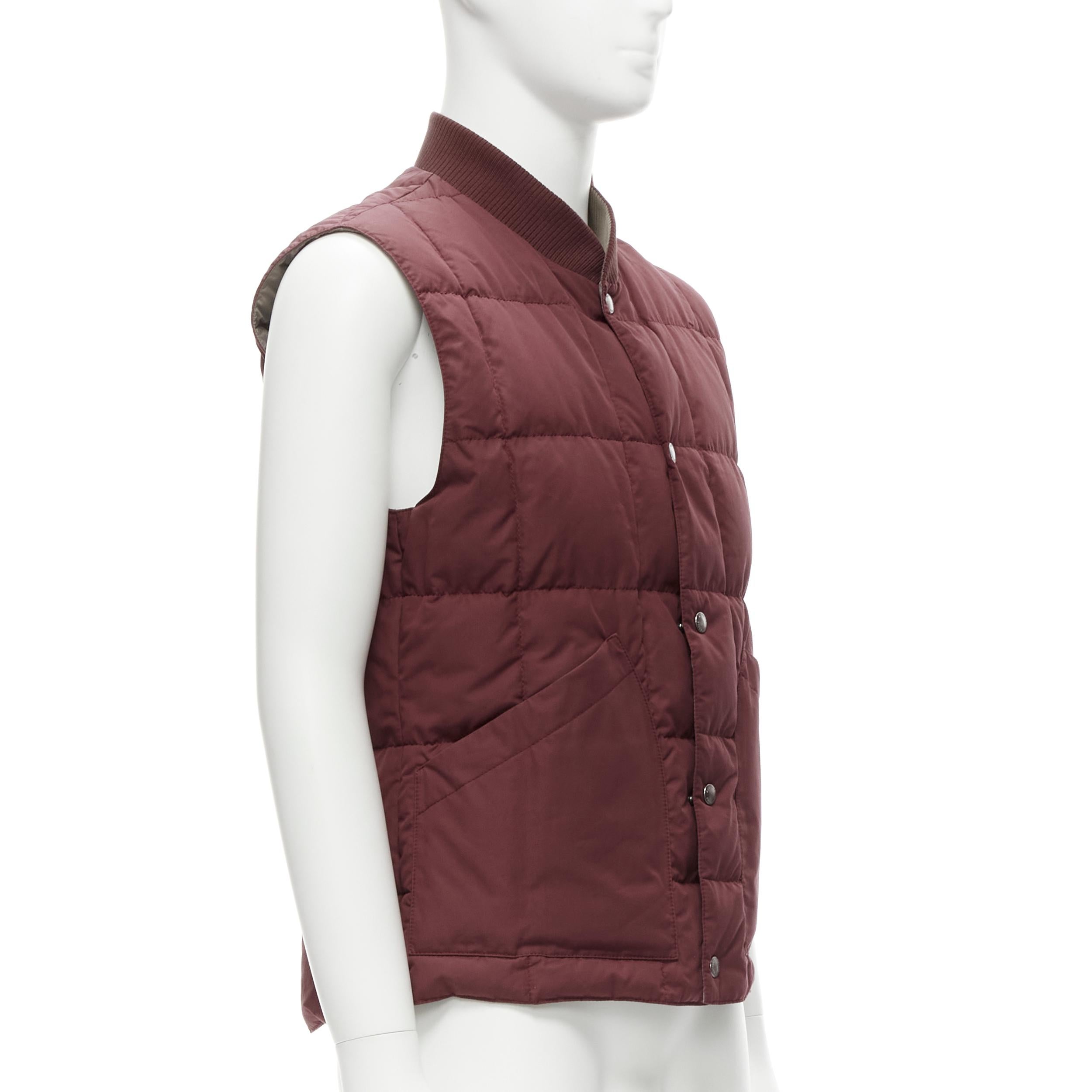 BRUNELLO CUCINELLI Reversible beige & red reversible cotton padded gilet vest M 7