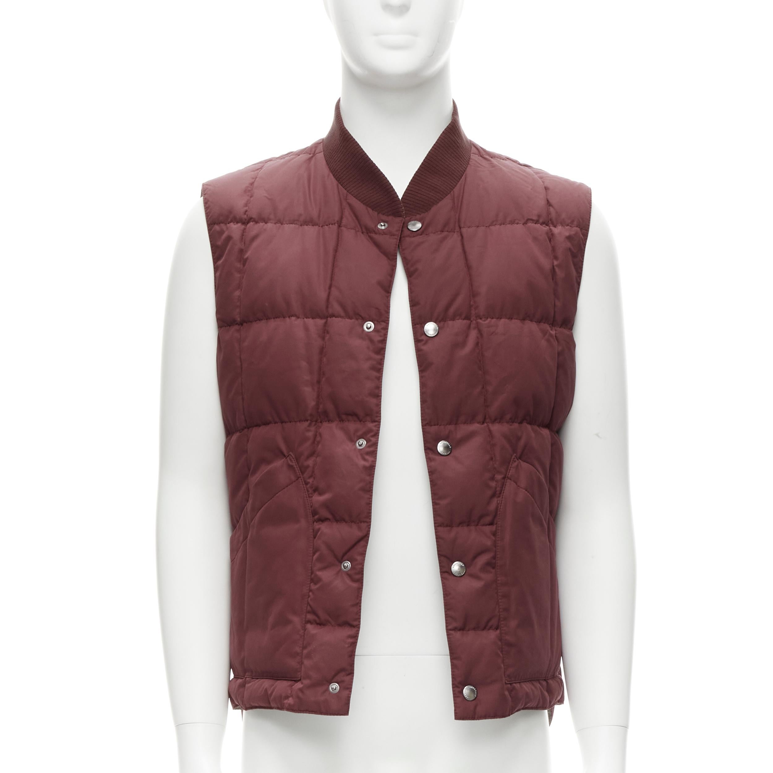 BRUNELLO CUCINELLI Reversible beige brick red reversible cotton padded gilet vest M
Reference: TGAS/C01762
Brand: Brunello Cucinelli
Material: Cotton
Color: Beige, Red
Pattern: Solid
Closure: Snap Buttons
Lining: Cotton
Extra Details: Fully