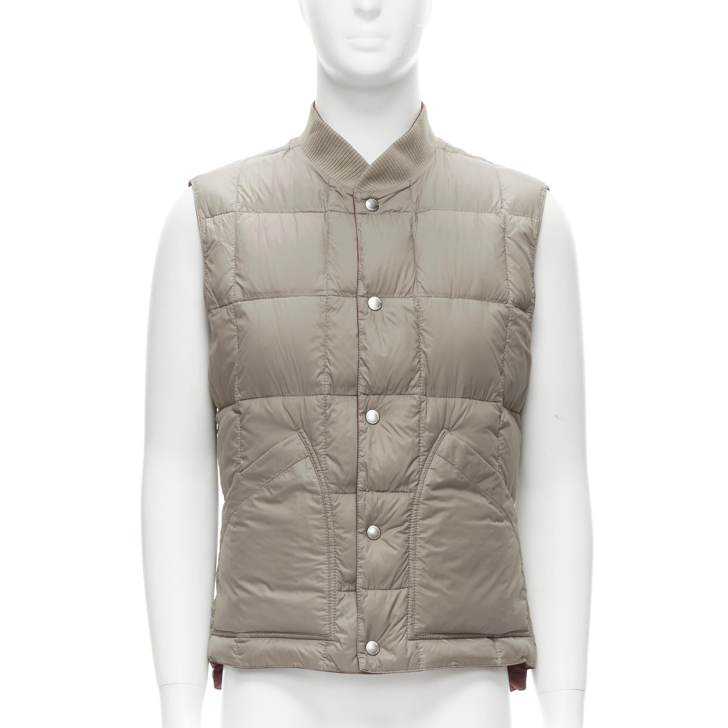 BRUNELLO CUCINELLI Reversible beige & red reversible cotton padded gilet vest M In Excellent Condition In Hong Kong, NT