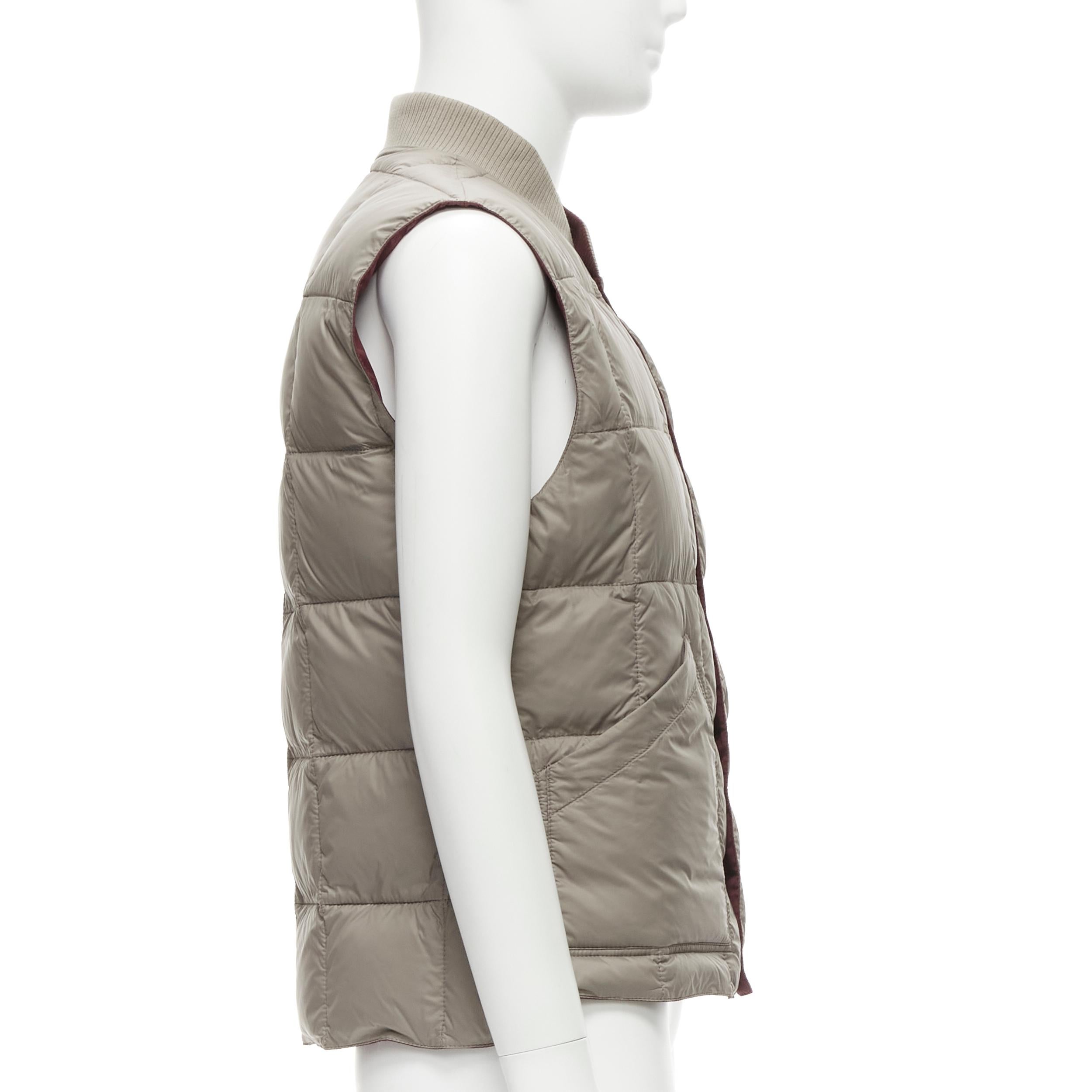 BRUNELLO CUCINELLI Reversible beige & red reversible cotton padded gilet vest M 1