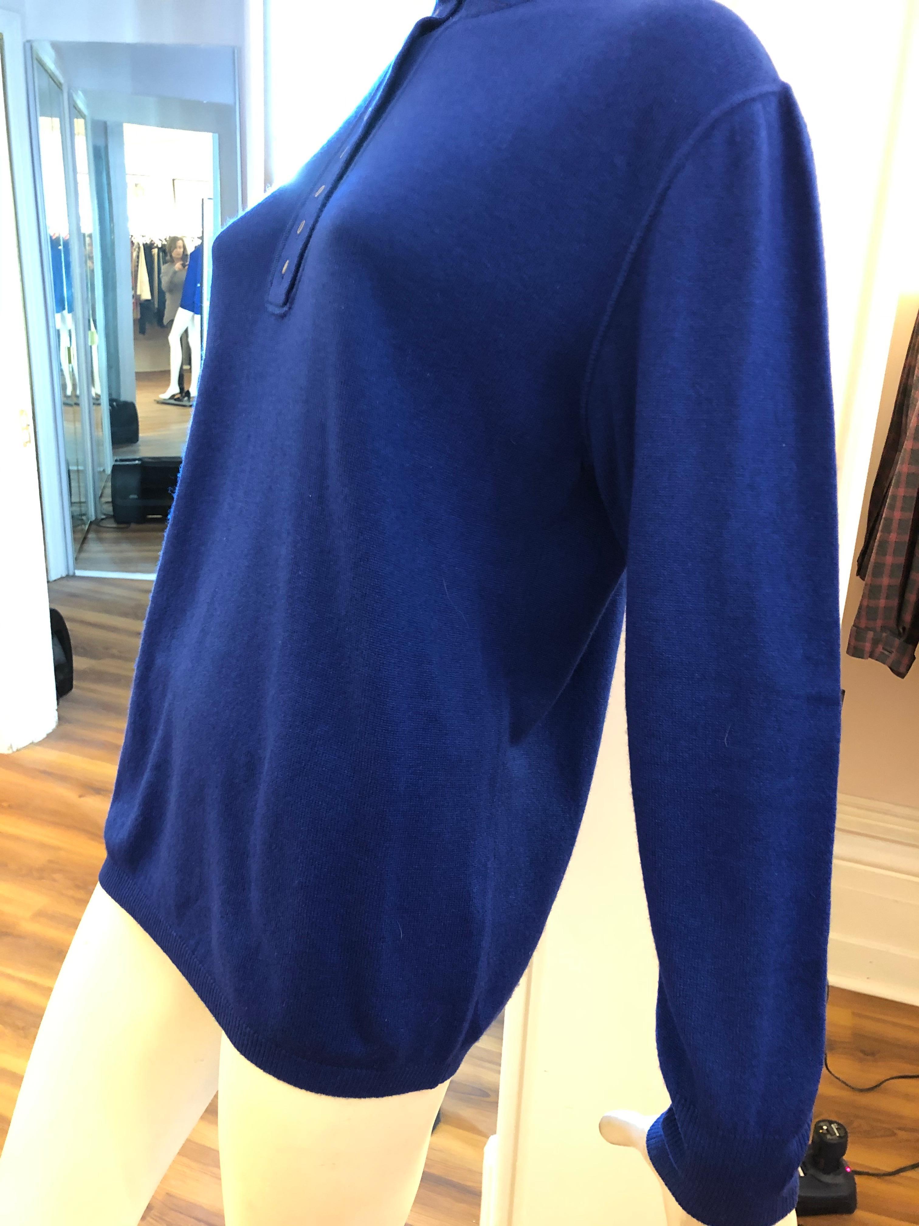 Brunello Cucinelli Royal Blue High Necked Cashmere and Silk Sweater M+ In Excellent Condition In Port Hope, ON