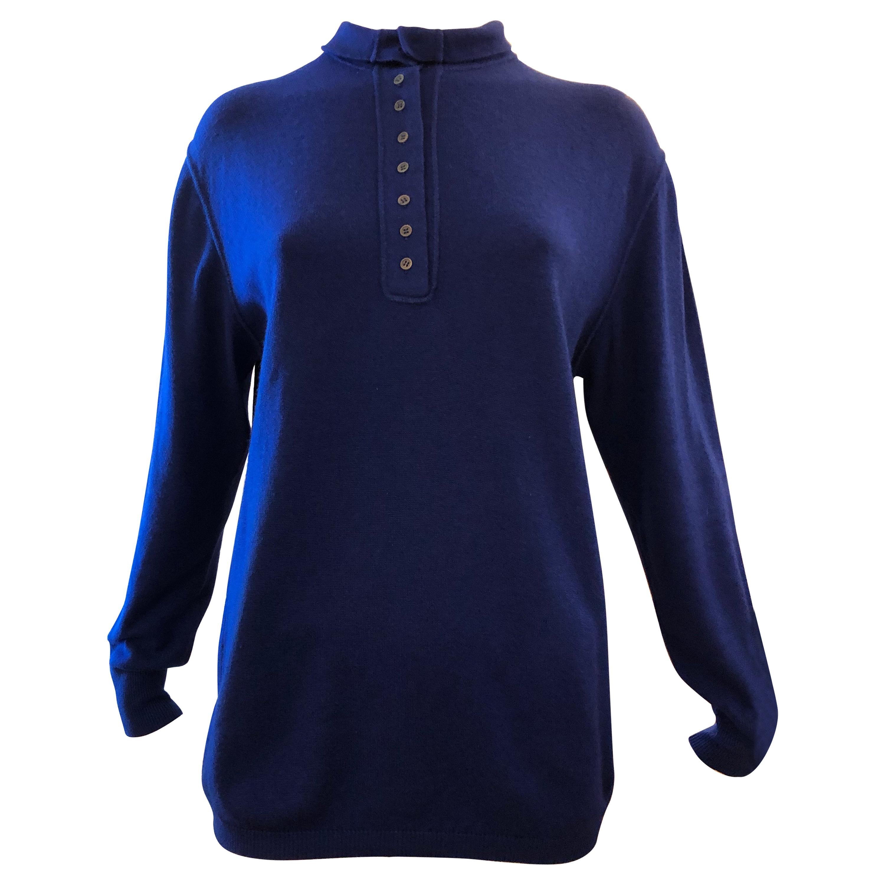 Brunello Cucinelli Royal Blue High Necked Cashmere and Silk Sweater M+