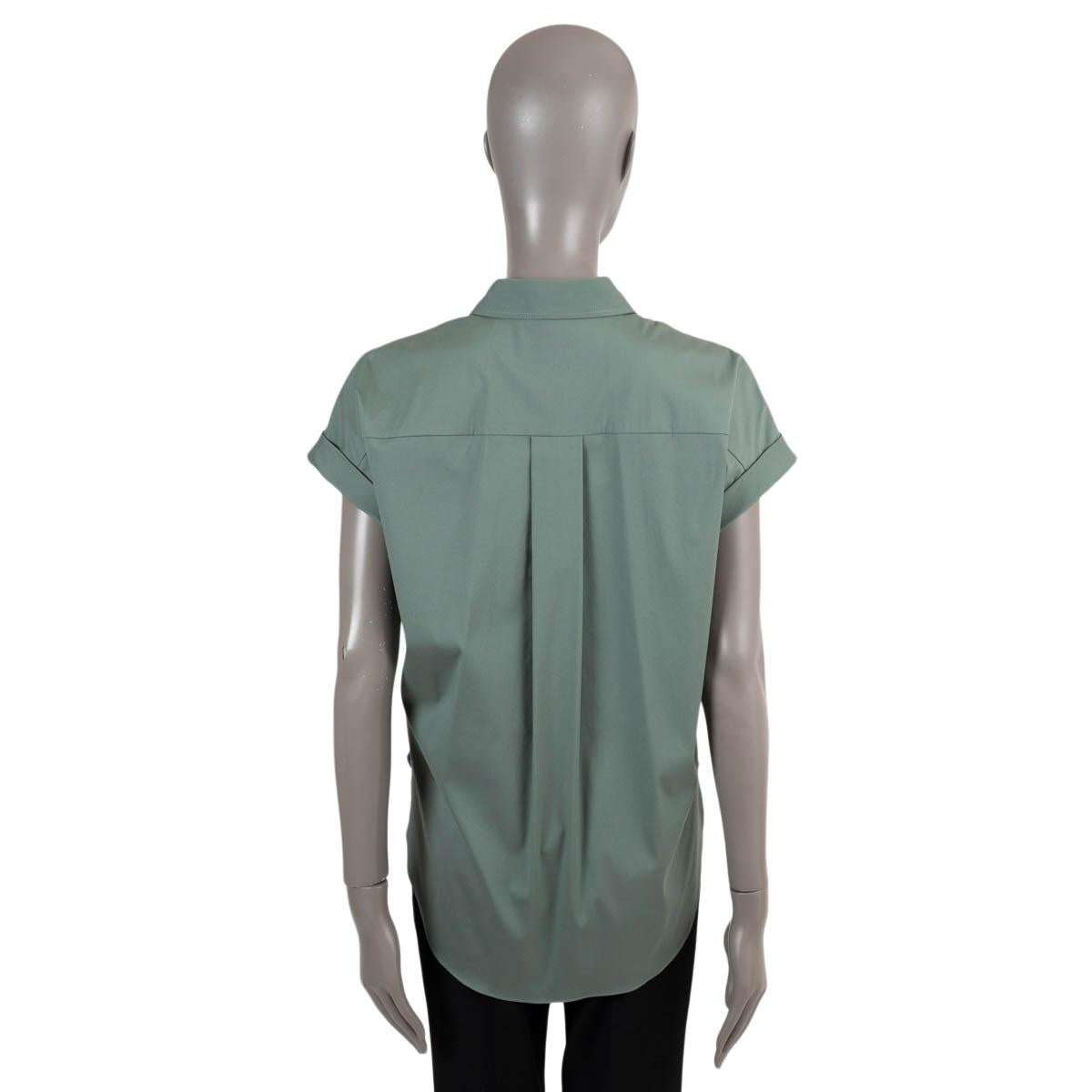BRUNELLO CUCINELLI sage green cotton MONILI POCKET SHORT SLEEVE Shirt S In New Condition For Sale In Zürich, CH