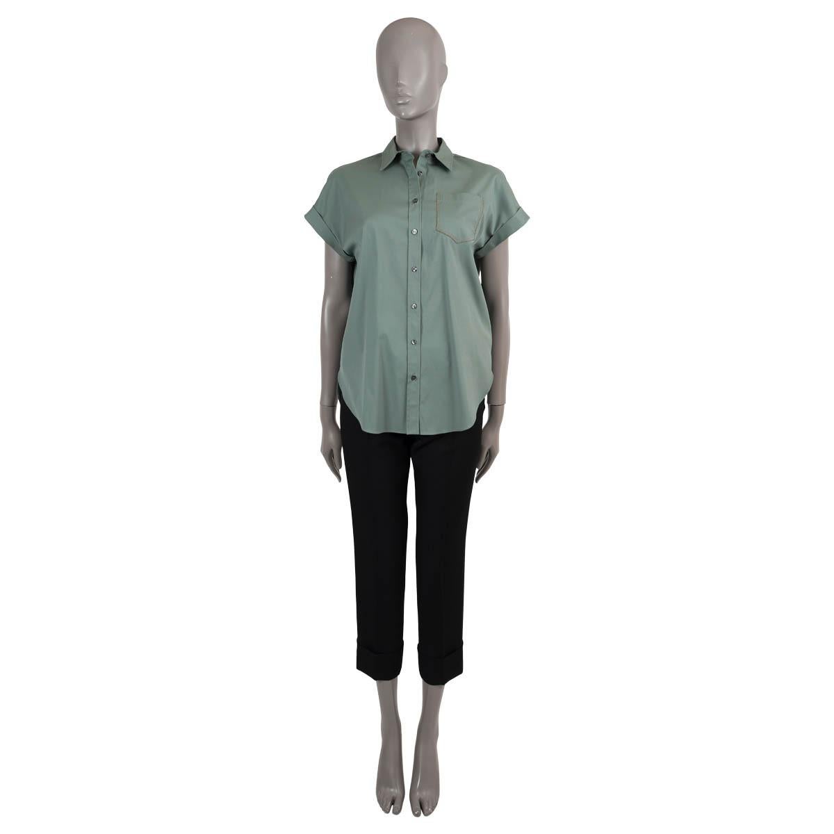 Women's BRUNELLO CUCINELLI sage green cotton MONILI POCKET SHORT SLEEVE Shirt S For Sale