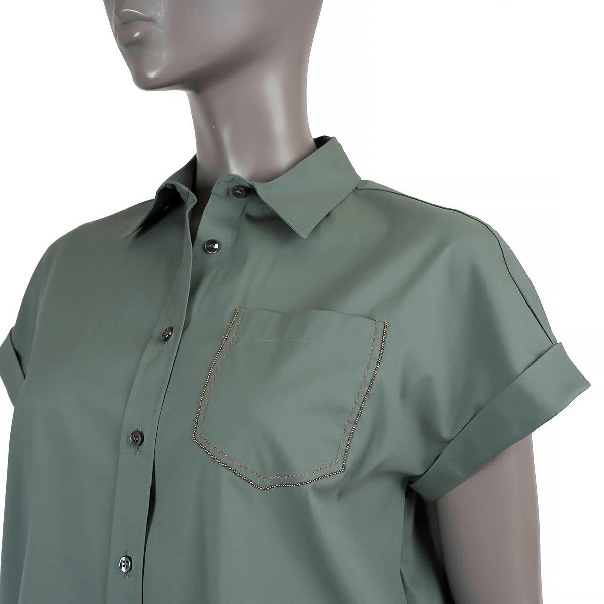 BRUNELLO CUCINELLI sage green cotton MONILI POCKET SHORT SLEEVE Shirt S For Sale 1