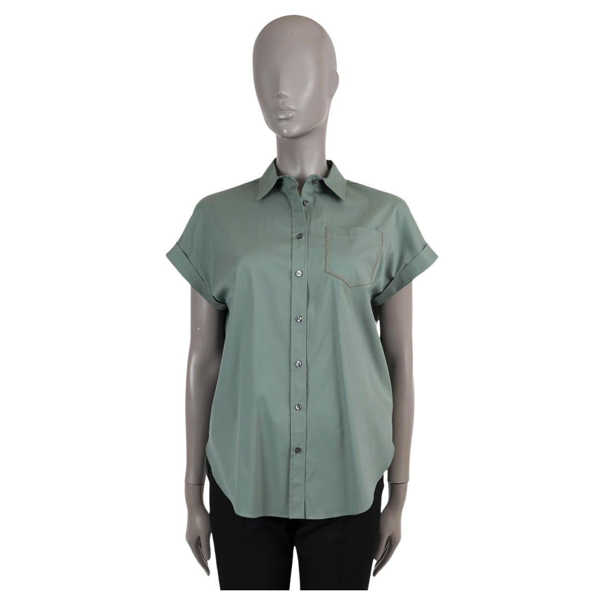 BRUNELLO CUCINELLI sage green cotton MONILI POCKET SHORT SLEEVE Shirt S For Sale