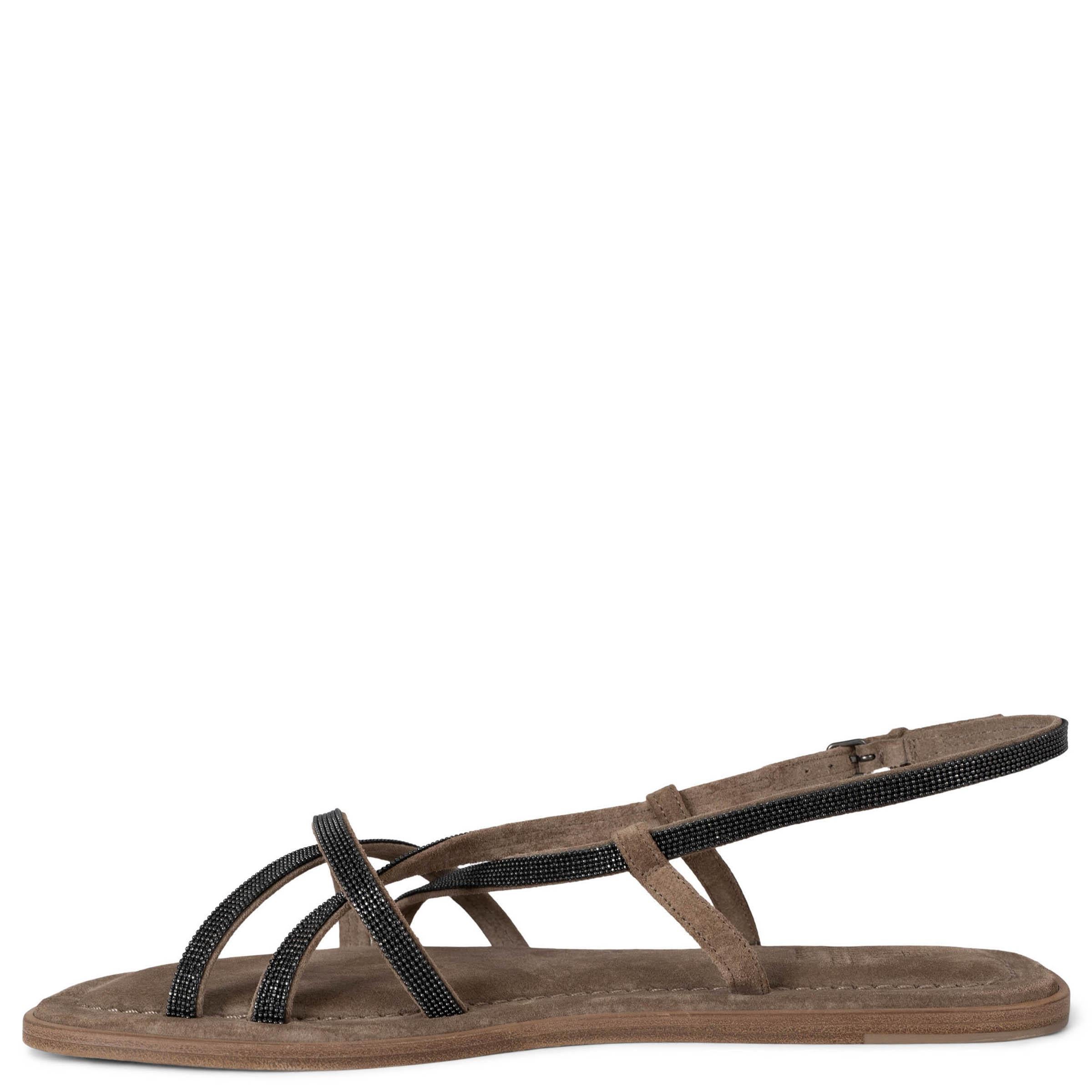 Brown BRUNELLO CUCINELLI sand suede 2023 NEW ICE MONILI Flat Sandals Shoes 38.5 For Sale
