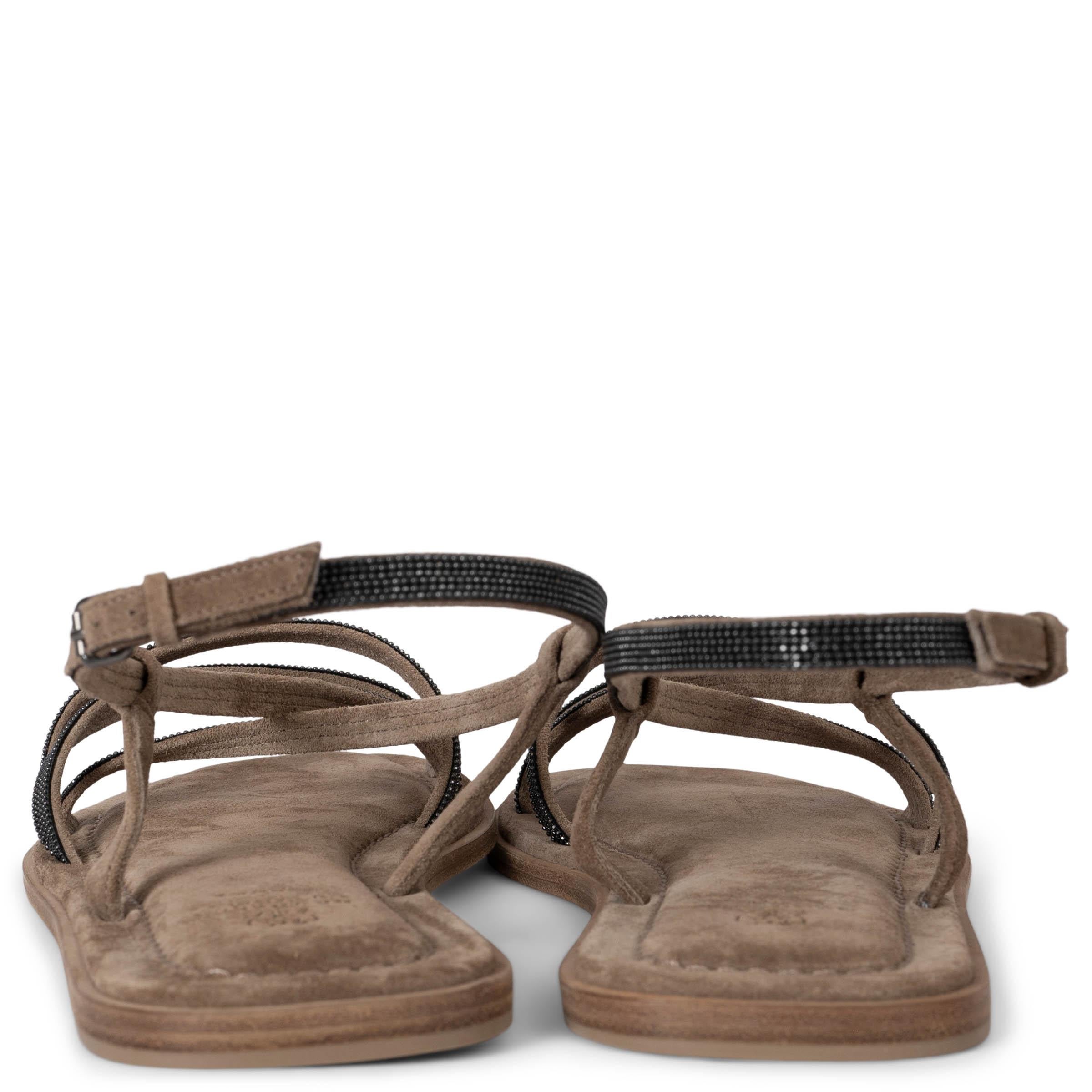 Women's BRUNELLO CUCINELLI sand suede 2023 NEW ICE MONILI Flat Sandals Shoes 38.5 For Sale