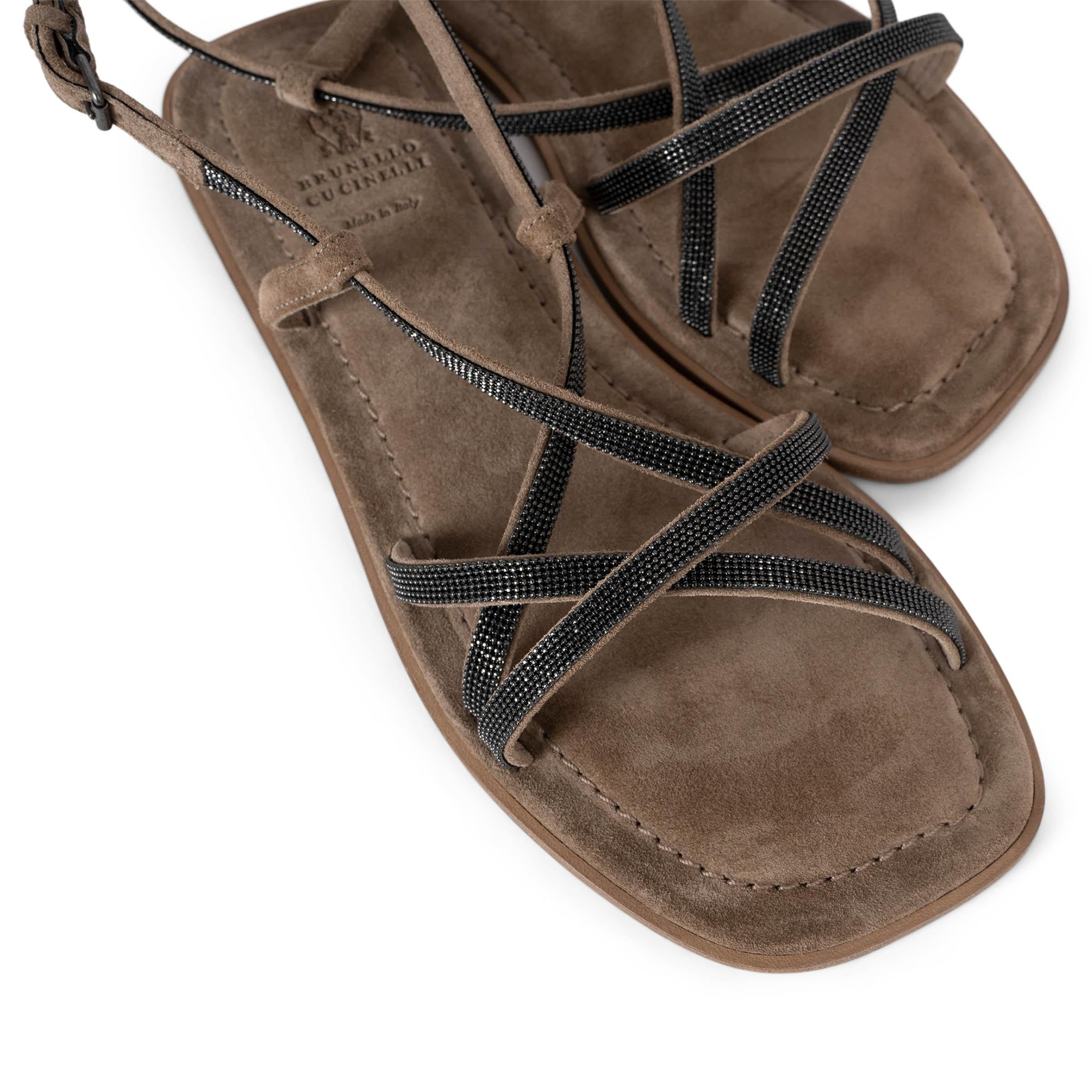 BRUNELLO CUCINELLI sand suede 2023 NEW ICE MONILI Flat Sandals Shoes 38.5 For Sale 2