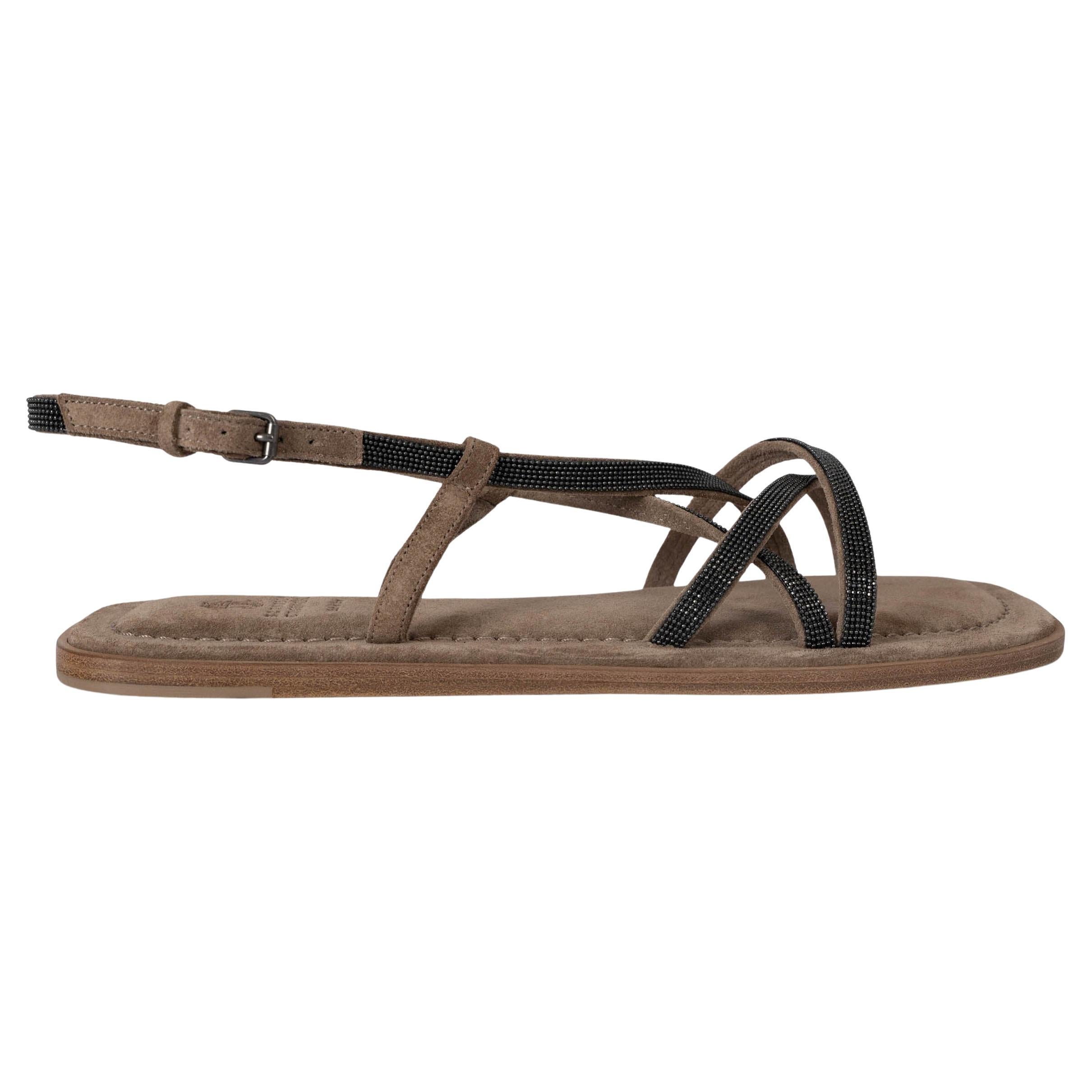 BRUNELLO CUCINELLI sand suede 2023 NEW ICE MONILI Flat Sandals Shoes 38.5 For Sale