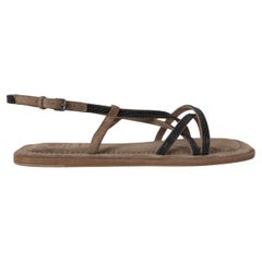BRUNELLO CUCINELLI ante arena 2023 NUEVO HIELO MONILI Sandalias planas Zapatos 38.5