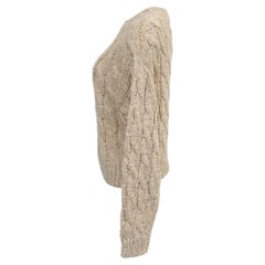 Brunello Cucinelli Sequin Cable Knit Sweater in Beige Silk & Linen