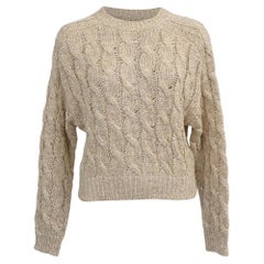 Pull Brunello Cucinelli à mailles torsadées et paillettes, en soie et lin beige
