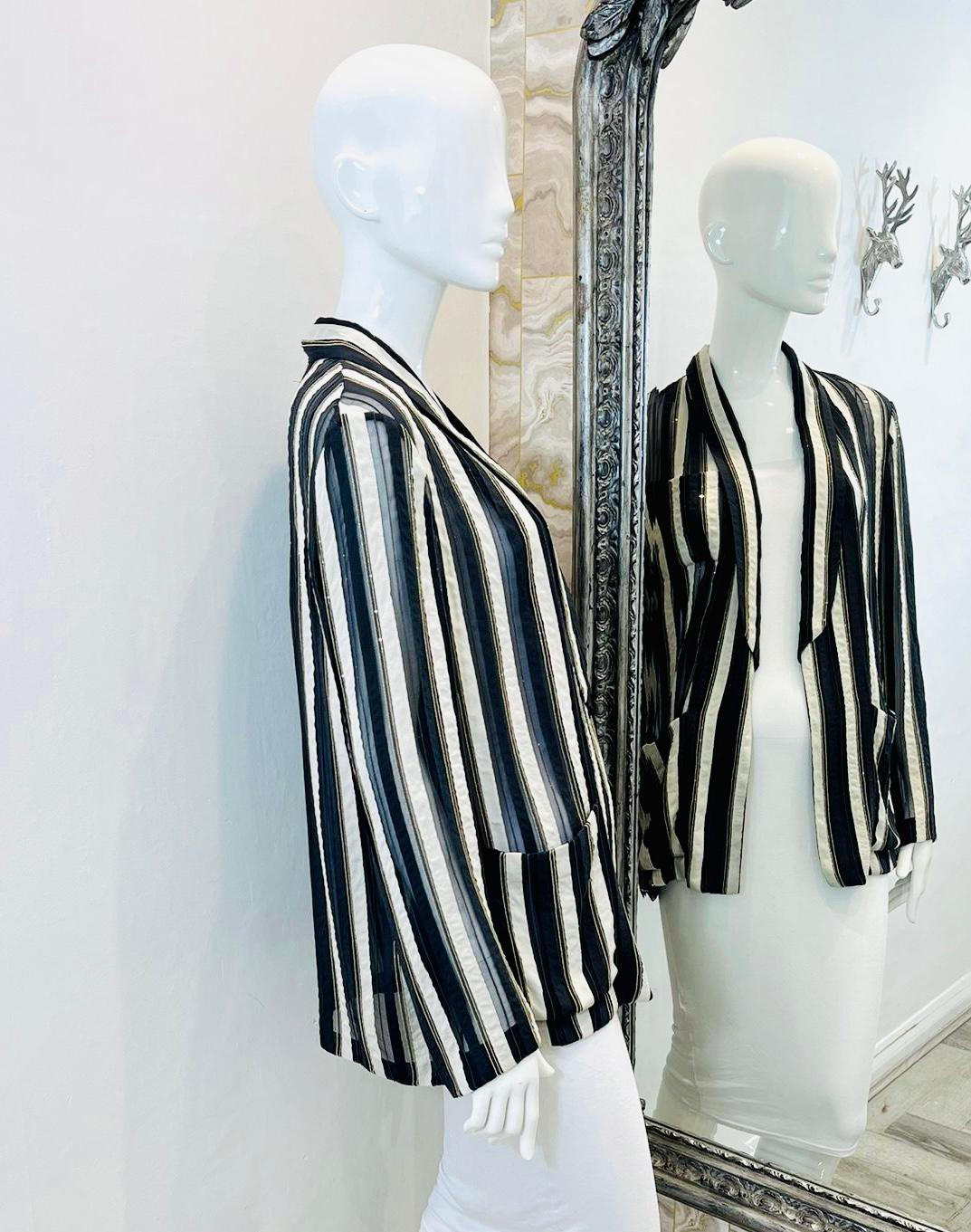 Black Brunello Cucinelli Sheer Striped Silk Jacket