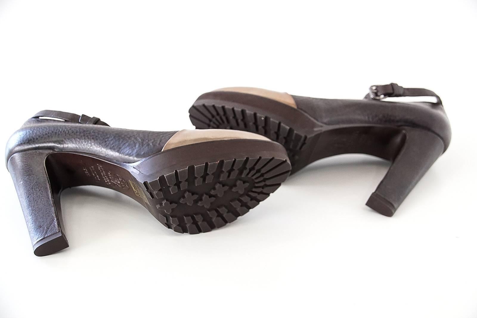 Black Brunello Cucinelli Shoe Mirror Copper Toe Ankle Strap Pump  For Sale