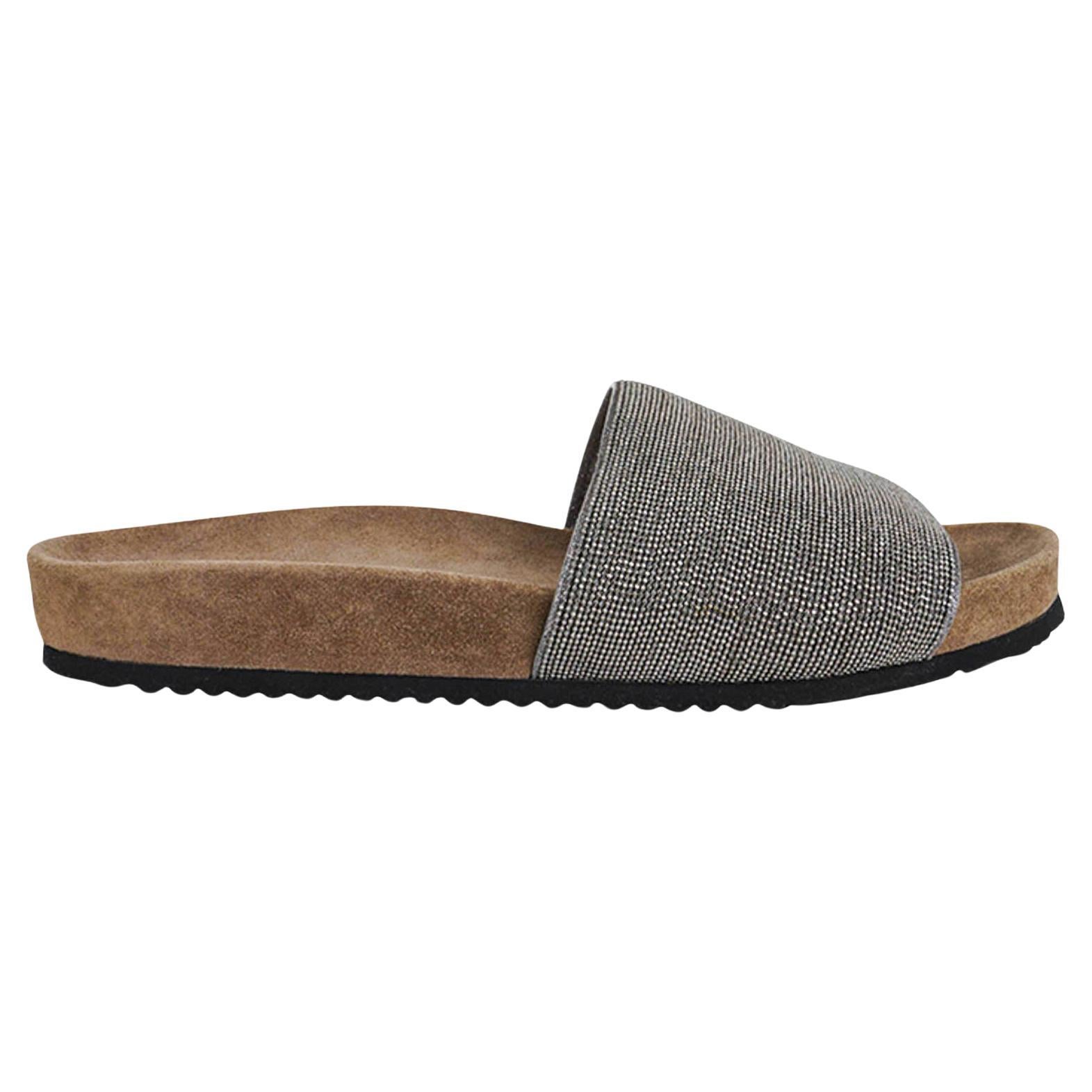 Brunello Cucinelli Shoe Monili Band Flat Pool Sandals Rutenio For Sale