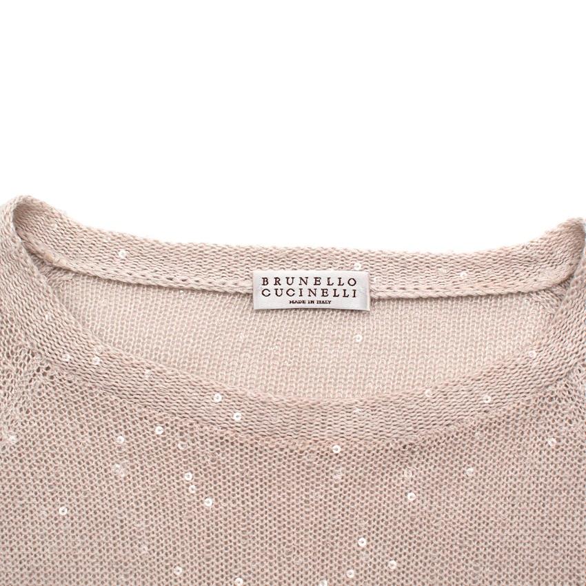 Brunello Cucinelli Silk & Linen Sequin Embellished Knit T-Shirt - US 0 In Excellent Condition For Sale In London, GB