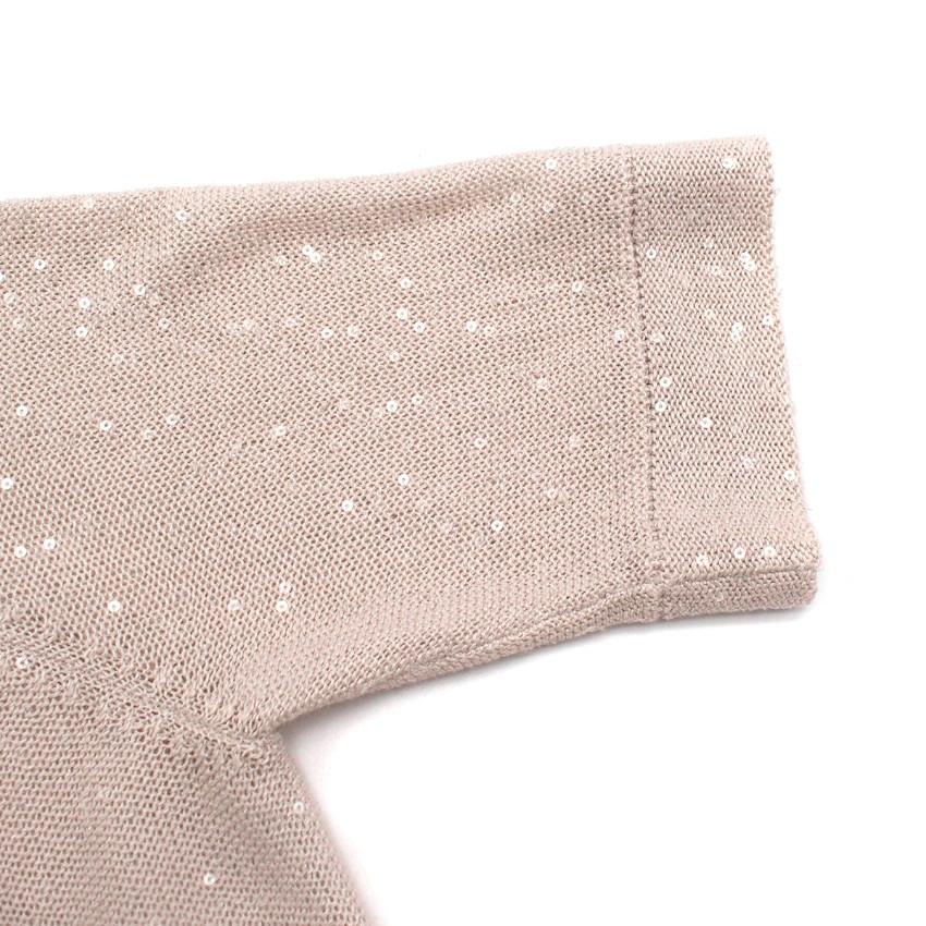 Women's Brunello Cucinelli Silk & Linen Sequin Embellished Knit T-Shirt - US 0 For Sale