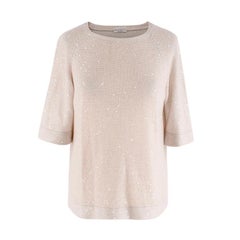 Brunello Cucinelli Silk & Linen Sequin Embellished Knit T-Shirt - US 0