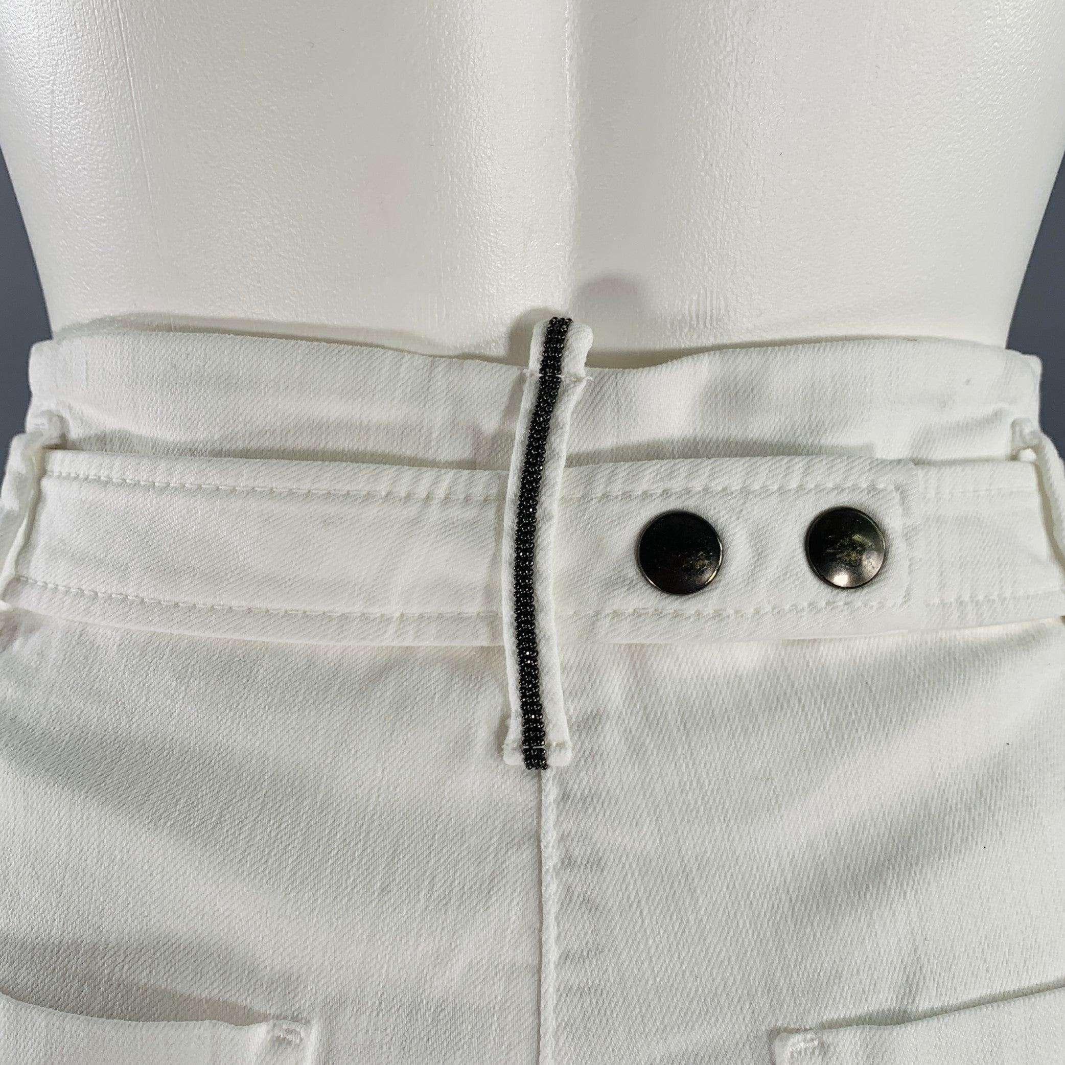 Beige BRUNELLO CUCINELLI Size 0 Cream Cotton Blend Pleated Jeans For Sale