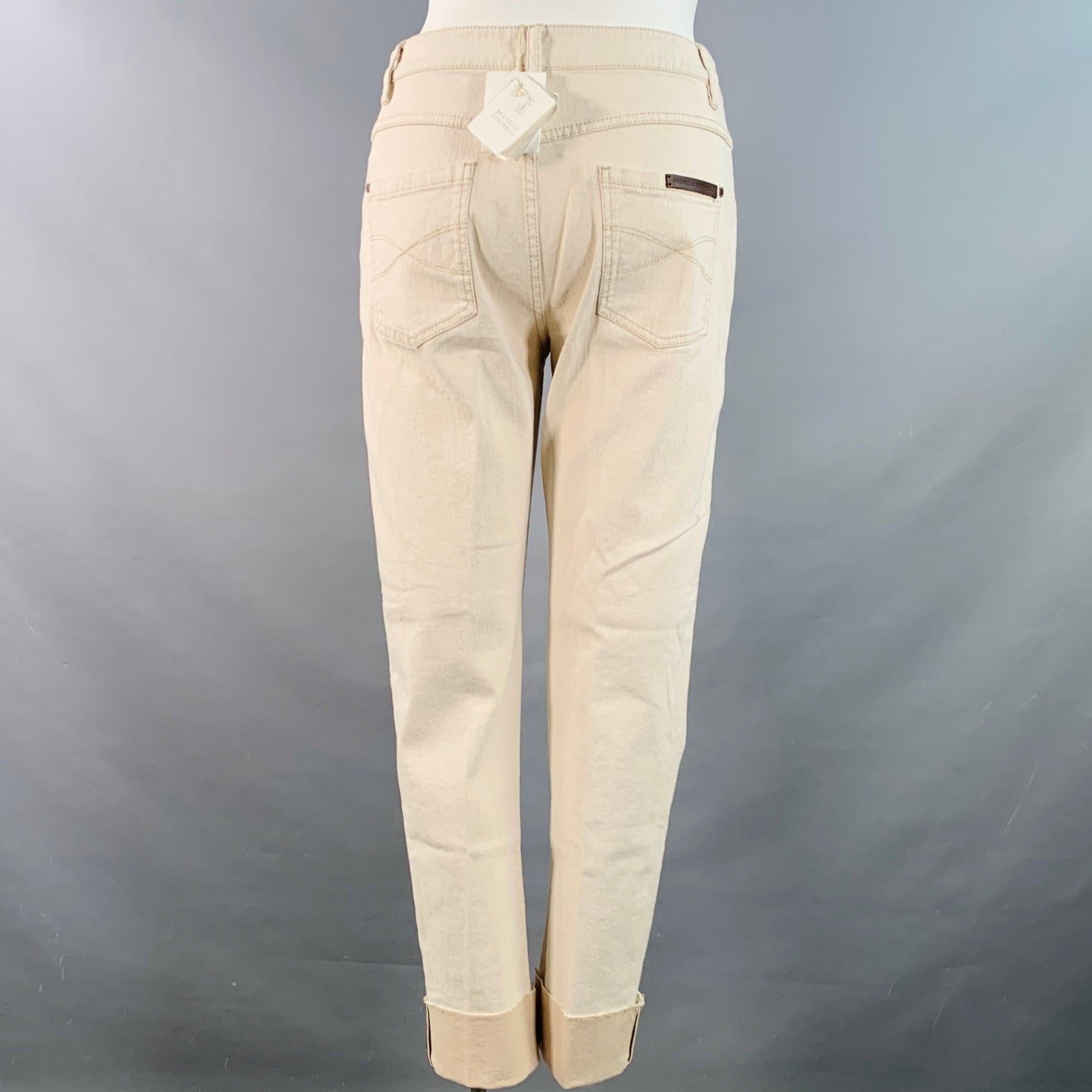 BRUNELLO CUCINELLI Talla 10 Beige Algodón Mezcla Sarga Monili Tapered Cuffed Casual Pants en Excelente estado para la venta en San Francisco, CA