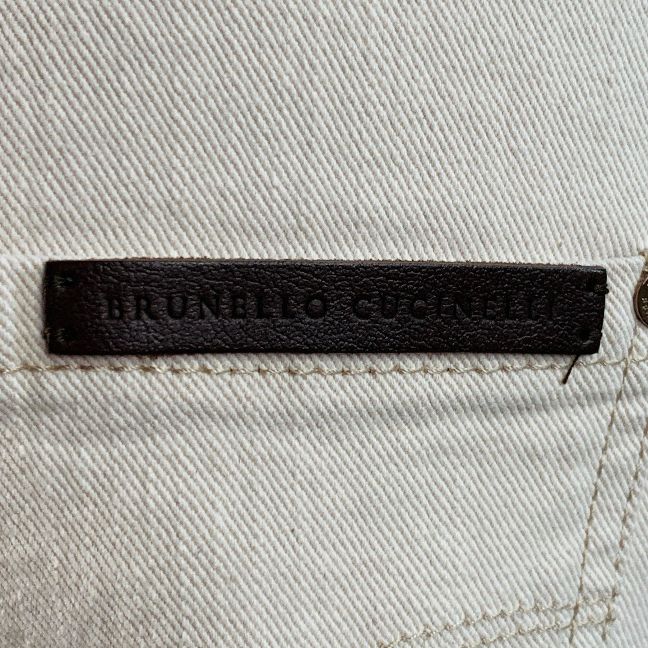 De las mujeres BRUNELLO CUCINELLI Talla 10 Beige Algodón Mezcla Sarga Monili Tapered Cuffed Casual Pants en venta